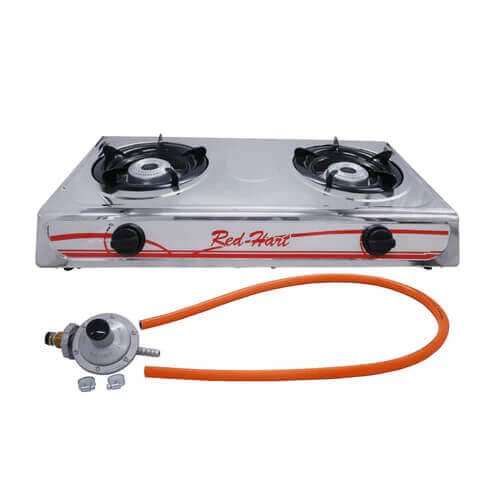 2 Burner Stainless Steel Gas Stove with Hose and Regulator