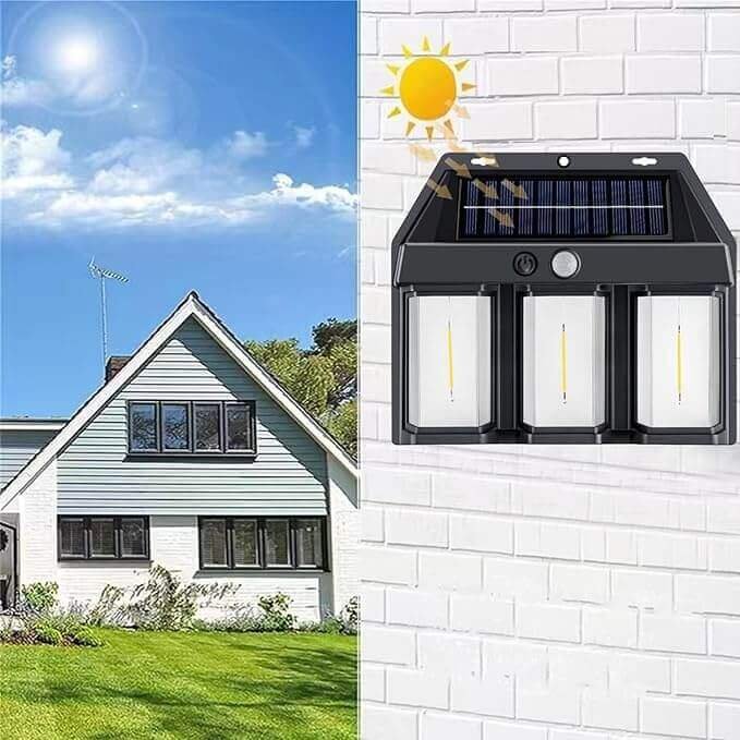 3 LED Outdoor Solar Induction Warm Light Wall Lamp