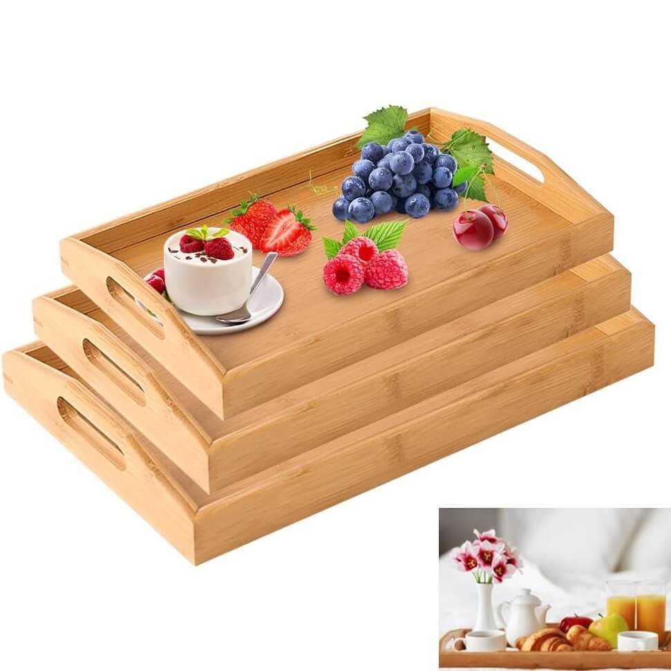 3 Piece Classy Bamboo Tray Set
