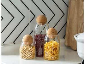 3 Piece Glass Jars with Airtight Ball Cork Lid