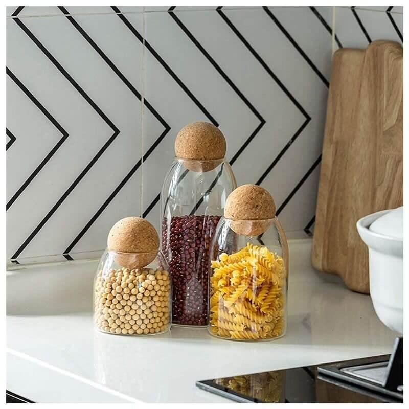 3 Piece Glass Jars with Airtight Ball Cork Lid 3 Piece Glass Jars with Airtight Ball Cork Lid