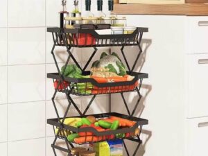 4 Tier Carbon Steel Kitchen Storage Collapsible Basket Rolling Cart
