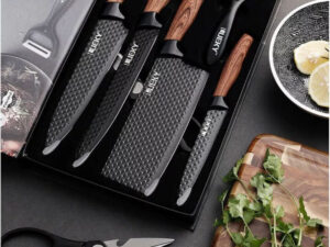 6 Piece Stainless Steel Kitchen Knife Set Japanese Damascus Pattern