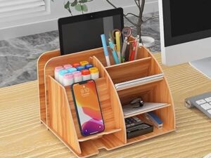 8 Compartment Wooden Desktop Organizer