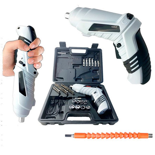 Cordless Rechargeable Screwdriver Tool With Led Light 47Pcs Set