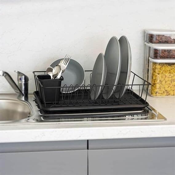 Dish Rack Drainer With Drip Tray and Cutlery Holder