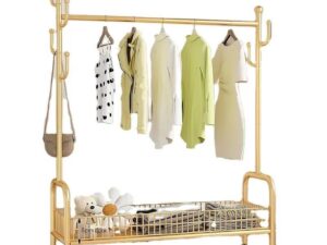 Garment Rack with Bottom Shelves for Storage and Side Hooks with Wheels