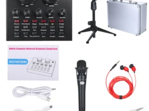 Podcast Equipment Bundle E300 Mic Kit with V8 Live Sound Card Black