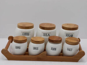 Set of 7 Canisters with Bamboo Base