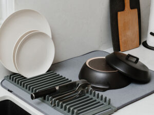 Space Saving Large Charcoal Dish Rack Microfiber Drying Mat