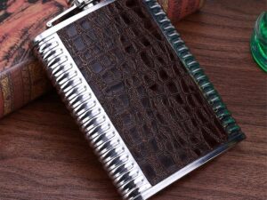 Stainless Steel Hip Flask with Leather Effect 4 Shot Glass and Funnel