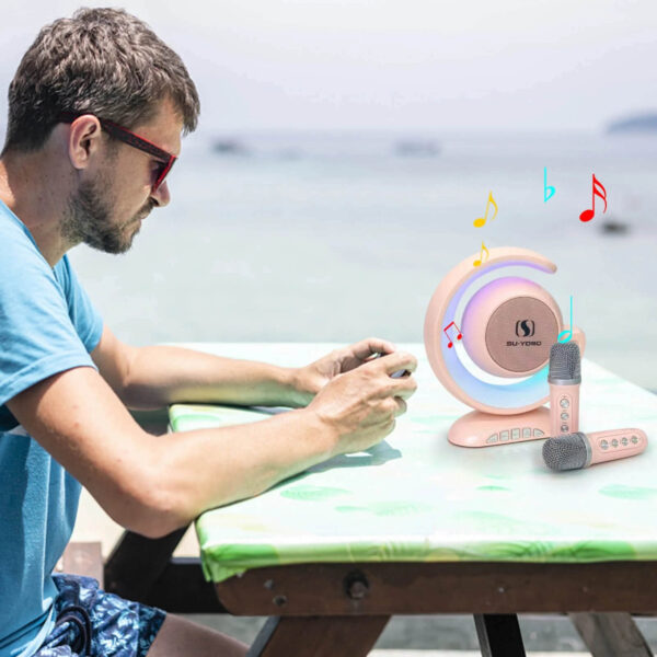Wireless Lightshow Speaker with Two Wireless Microphones