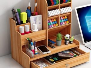 Wooden Desk Organizer Multifunctional Office Stationary Storage Holder