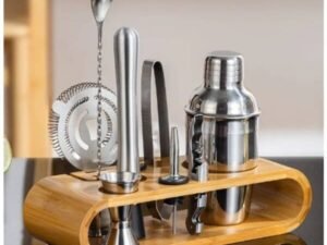 12 Piece Stainless Steel Cocktail Shaker With Wooden Stand