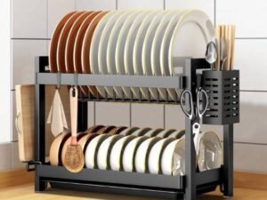 2 Tier Stainless Steel Dish Drainer with Utensil Holder and Hooks