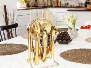 24 Piece Gold Stainless Steel Tableware Cutlery Set with Display Stand