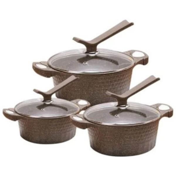 3 Piece Non stick Brown Granite Pot Set