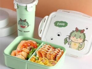 Cartoon Design Plastic Bento Lunch Box with Water Bottle