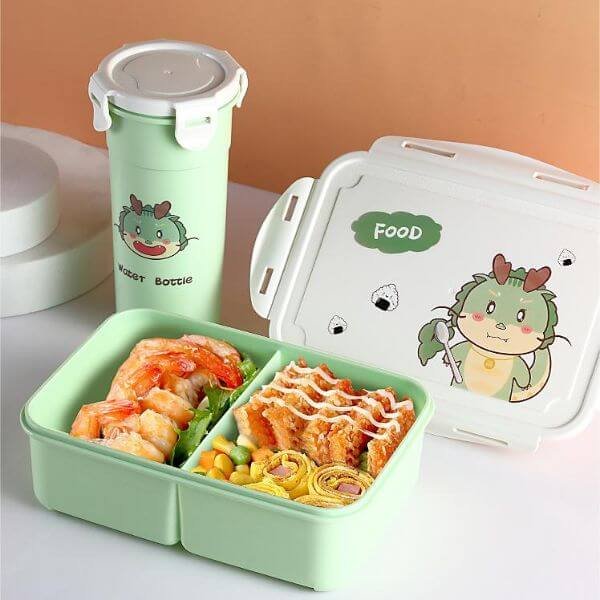 Cartoon Design Plastic Bento Lunch Box with Water Bottle Cartoon Design Plastic Bento Lunch Box with Water Bottle