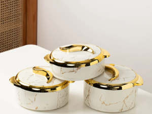 3 Piece Marble White Insulated Food Warmer