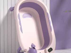 Foldable Baby Bathtub with Thermometer and Anti-Slip Design