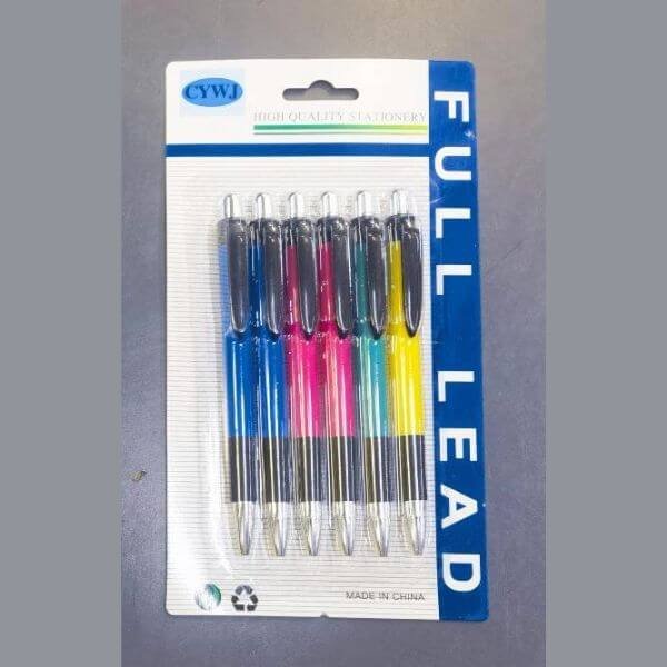 Pack of 6 Push Button Ballpoint Pens